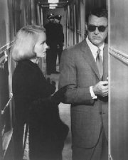 Grant on the run, trying to travel incognito on The 20th Century Limited.